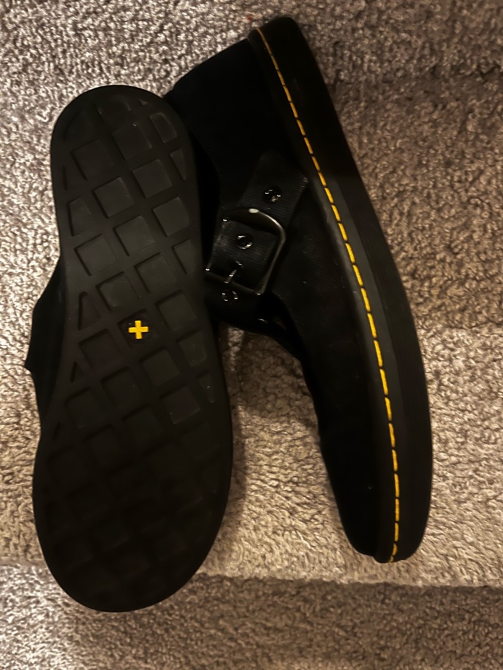 Dr. Martens Black Canvas Mary Jane Loafers with Yellow Stitching - Picture 2 of 2